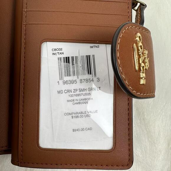 Coach Medium Corner Zip Wallet In Leather/Gold/Tan CBO32 NWT - Picture 3 of 5